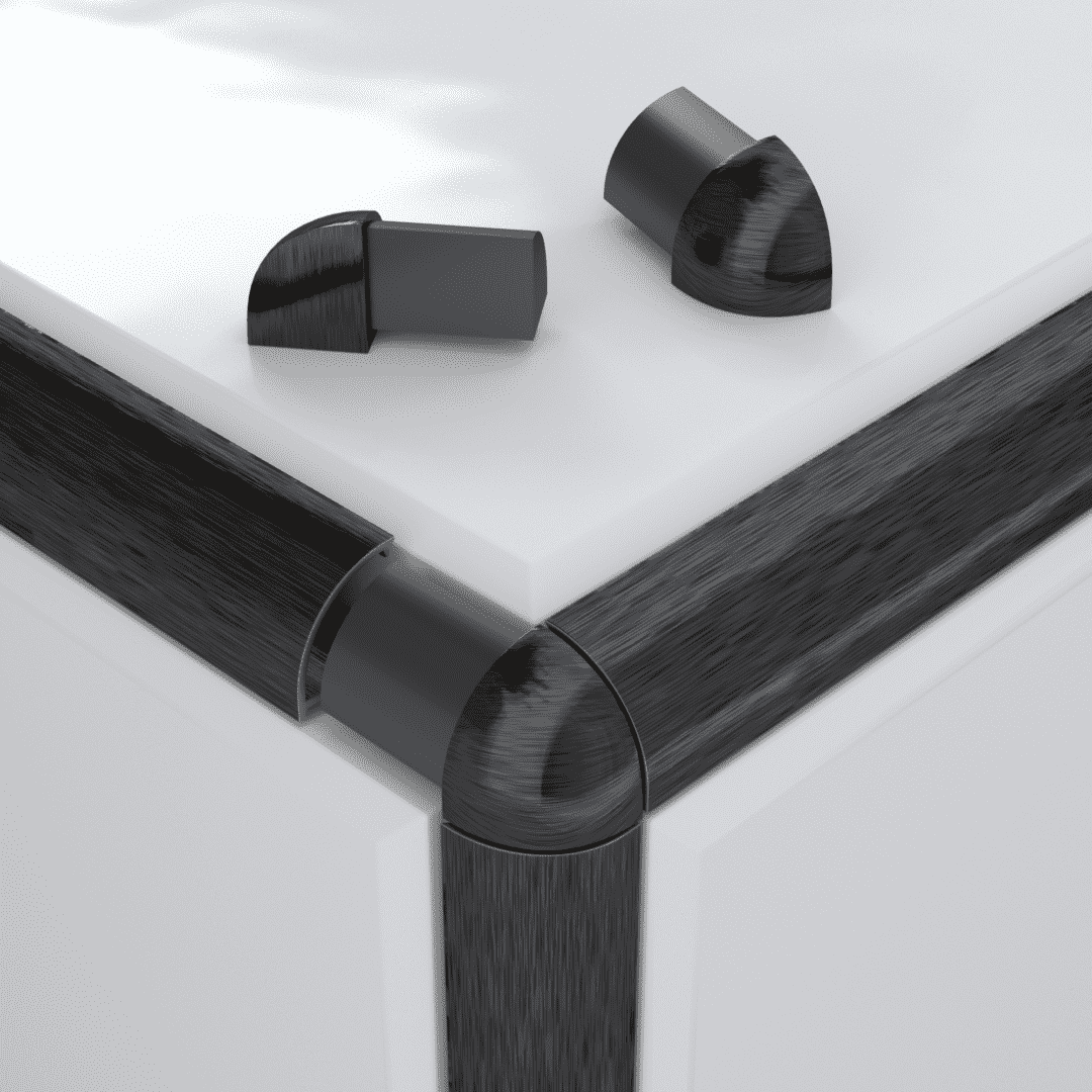 Vroma Brushed Black Round Quadrant Aluminium Corner Blocks Vroma Trims