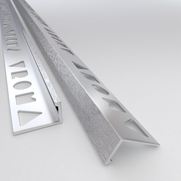 Vroma Deep Brushed Chrome Straight Edge L-Shape 2.5M Heavy Duty Aluminium Tile Trims