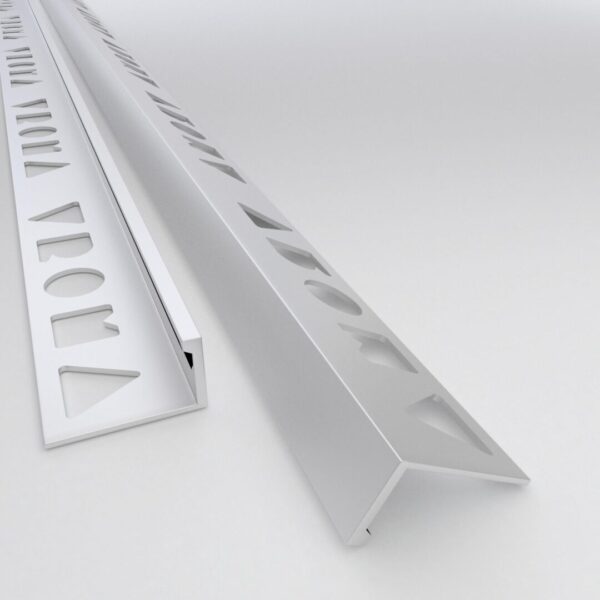 Vroma Matt Chrome Straight Edge L-Shape 2.5M Heavy Duty Aluminium Tile Trims